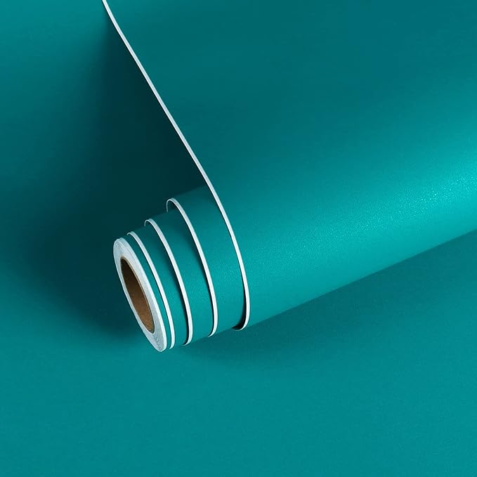 VEELIKE Turquoise Blue Wallpaper Solid Color Blue Peel and Stick Wallpaper 15.7''x354'' Matte Blue Contact Paper Self Adhesive Waterproof Removable Vinyl Rolls for Walls Cabinets Drawer Shelves Desk