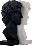 Lukitas David Head Decorative Bookends, Heavy Duty Half-and-Half Book Ends Non-Slip, Classical Artistic Sculpture for Office Home Bookshelf Decor, Black & White, Resin 9.5''