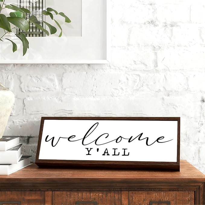 Welcome Y'all Sign, Welcome Decoration Sign, Farmhouse Decor for Entryway, Home Porch Decors for Indoor Outdoor, Rustic Tabletop Decor, Decorative Framed Signs, Home Party Decoration Supplies