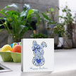 Blue Happy Easter Sign Easter Table Decor Bow Bunny Decor Blue And White Chinoiserie Decor Wooden Box Sign for Home Office Bedroom Living Room Desk Shelves