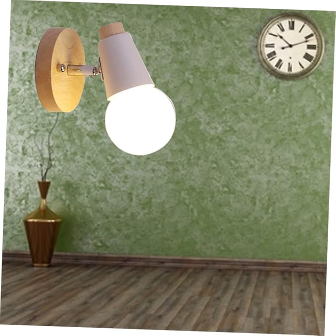 Uonlytech Minimalist Modern Wall Sconce with Solid Wood Base Socket White Finish Loft Lighting Decor for Bedroom Living Porch Bathroom Space Saving Mounted Decorative Lamp