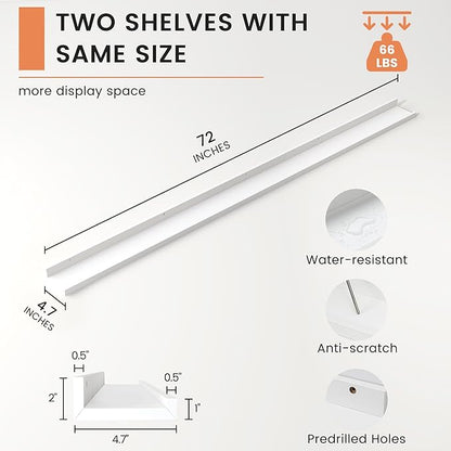 Picture Ledge Shelf, Floating Shelves Set of 2, 72 Inches Long Large Nursery Book Shelves for Toys Storage, Kids Bookshelf Wall Mounted for Living Room Bedroom Decor Books Photo Frames, White