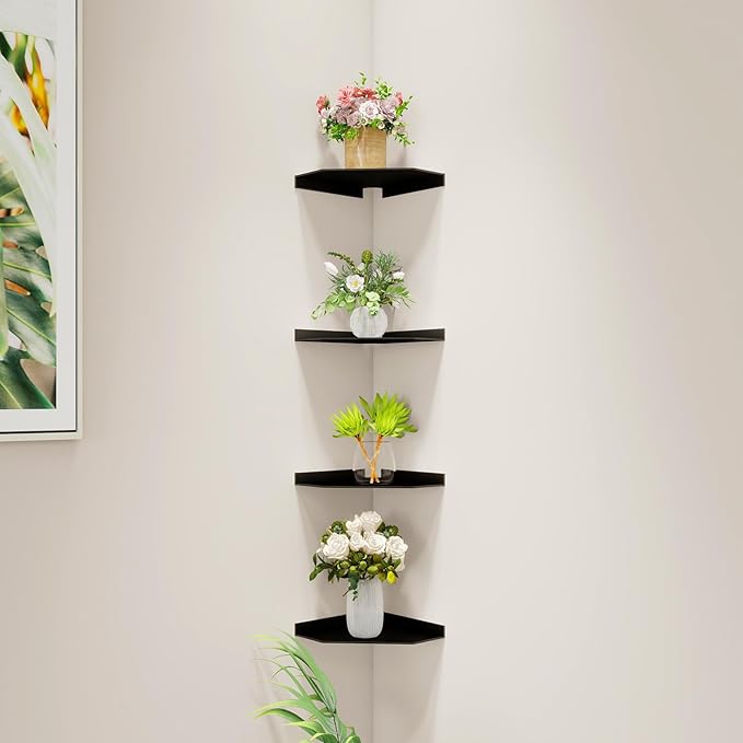 Corner Shelf Wall Mounted, Black Corner Shelf, Floating Corner Shelf – 3mm Thick Aluminum Alloy with Matte Finish for Bathroom Kitchen Living Room, 6 Inch Holds Phone Small Plants Speaker