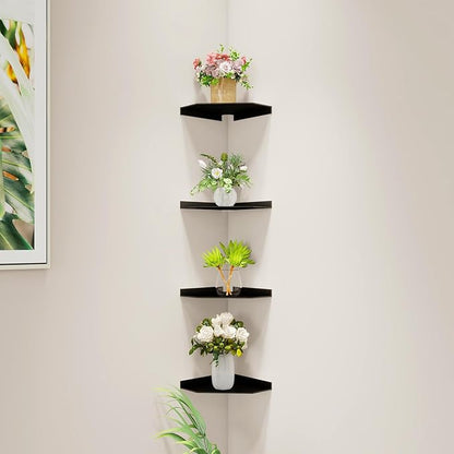 Corner Shelf Wall Mounted, Black Corner Shelf, Floating Corner Shelf – 3mm Thick Aluminum Alloy with Matte Finish for Bathroom Kitchen Living Room, 6 Inch Holds Phone Small Plants Speaker