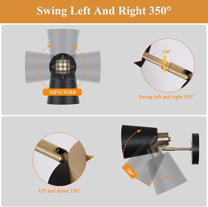 Battery Operated Wall Sconce Set of Two, Black and Gold Modern with Remote Control Dimmable Wall Lighting Indoor, Not Hardwired Led Wall Lamp Fixtures for Bedroom, Bulb Included