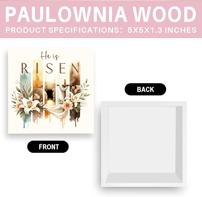 Christian Sign Decor Decorations Religious Jesus Decorations Christian Gifts for Women Home Office Desk Table Shelf Tiered Tray Decor He Is Risen Wooden Sign 5 X 5 Inch