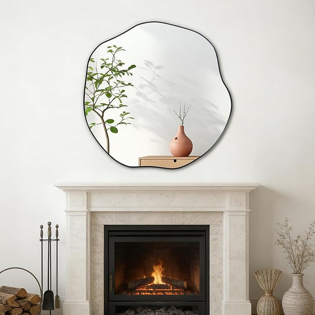 POZINO Irregular Mirror, 30" Large Asymmetrical Wall Mirrors, Scalloped Rounded Mirror, Modern Frameless Abstract Mirrors for Living Room Bedroom Bathroom Entryway Hallway Fireplace