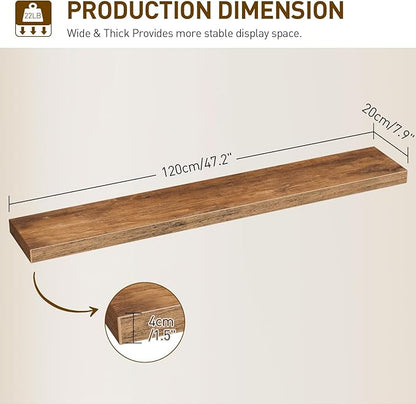 Floating Shelves for Wall, 1.5" Thick Wall Shelf Set of 3 with Invisible Bracket, L47.2 x W7.9 Hanging Shelves Farmhouse Home Decor for Bathroom, Living Room, Bedroom, Rustic Brown 12301BJP3BF