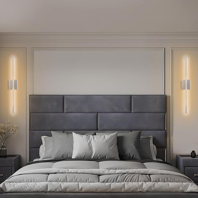 Modern LED Wall Sconces Set of Two, Hardwired Wall Sconces, 3000K Warm Light Wall Lamp,Nickel Wall Light Fixtures for Living Room, Bathroom, Bedroom, Nickel, 2 Pack