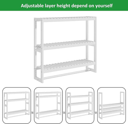 RRX Bathroom Shelf Storage Organizer, Bathroom Shelf 3-Tier Adjustable Layer Bamboo Organizer with Bar,Hanging, Freestanding Over Toilet Utility Shelves,White