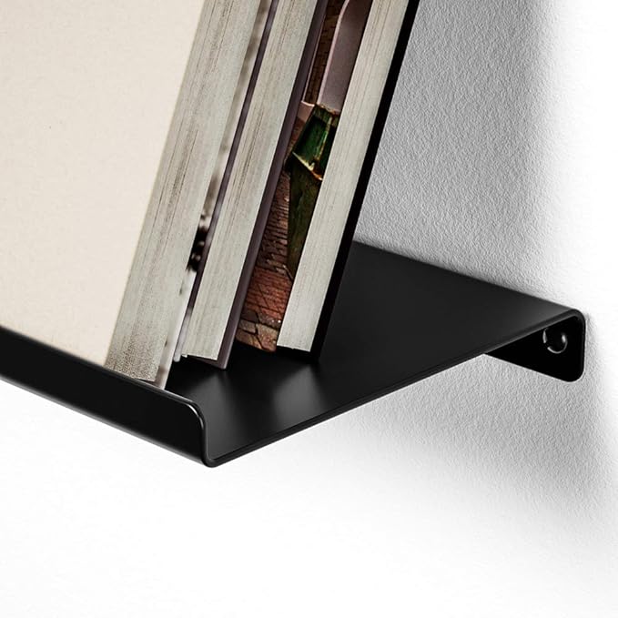 SRIWATANA Black Metal Wall Shelves, 17 Inch Floating Shelves for Bedroom, Living Room, Bathroom, Kitchen, Set of 2 - Matte Black