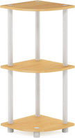 Furinno TURN-N-TUBE Corner Shelf, 3-Tier Corner Bookshelf, Display Storage Shelves with Open Shelves, for Organization and Storage, Living Room, Home Office, Garage, Beech