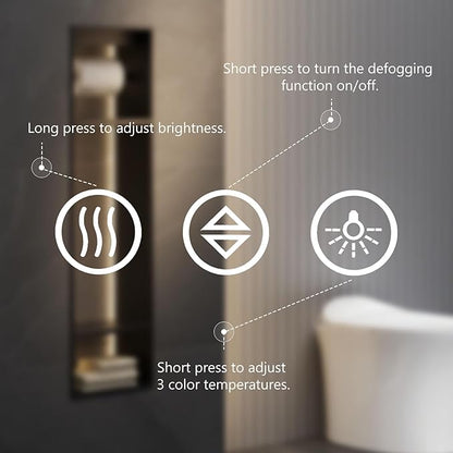 DUMOS 36"x 24" LED Bathroom Mirror with Lights, Dimmable Anti-Fog Front Lit Backlit Lighted Wall Mounted Rectangle for Vanity Makeup Memory Function Tempered Glass Shatter-Proof Horizontal&Vertically