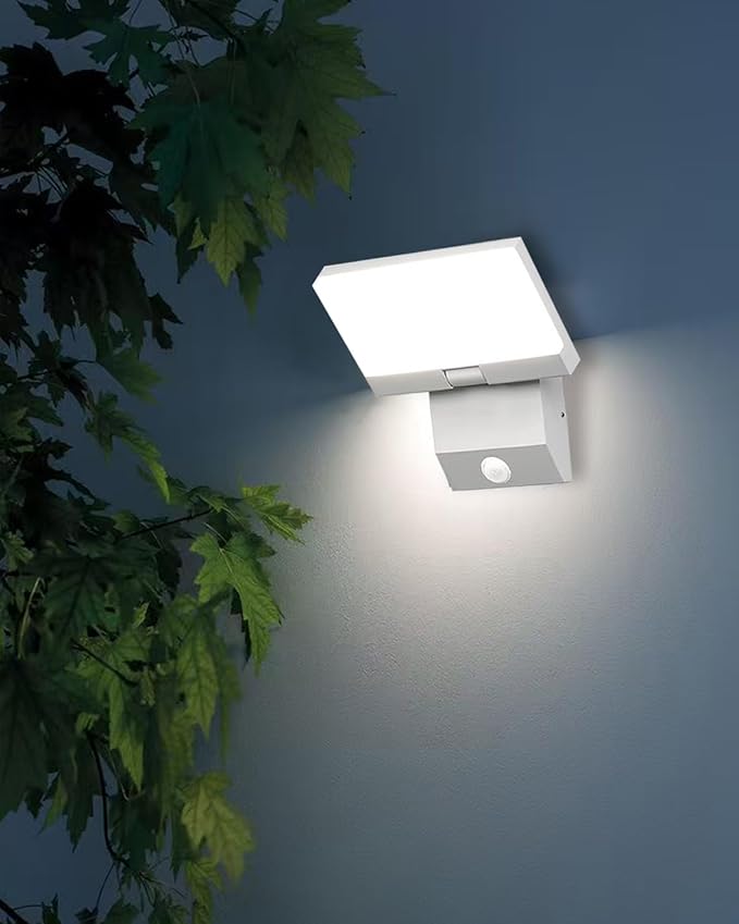 Wired Motion Sensor Outdoor Lights Fixtures LED 18W Modern Exterior Porch Lights Wall Sconce Light for Patio Doorway Garage White Square Cool White 6000K