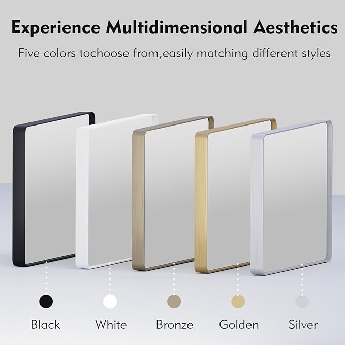 Black Bathroom Mirror 21X30 Inch, Black Metal Framed Mirror for Wall, Rounded Rectangle Matte Bathroom Vanity Mirror with Tempered Glass, Anti-Rust, Horizontal/Vertical