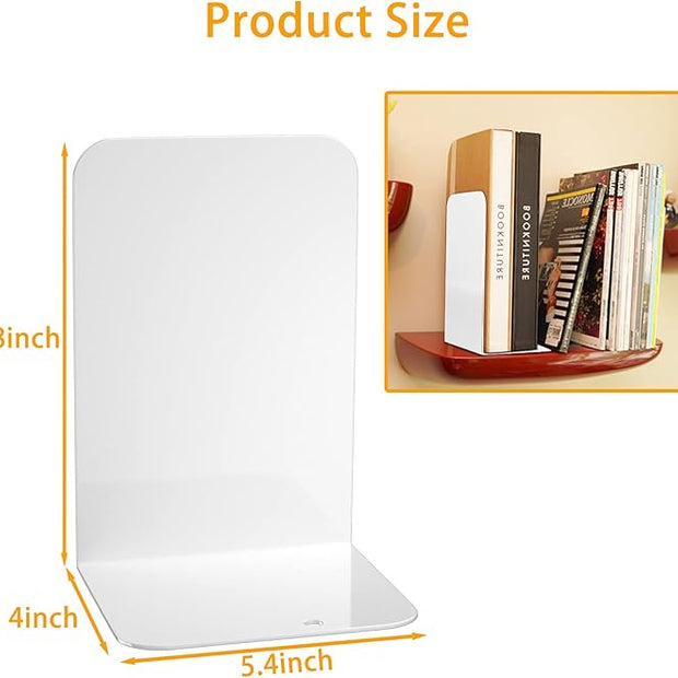 VFINE Bookends 3 Pairs, White Metal Book Ends, Bookends for Shelves, Book Stopper for Heavy Books, Book Dividers for Home Office