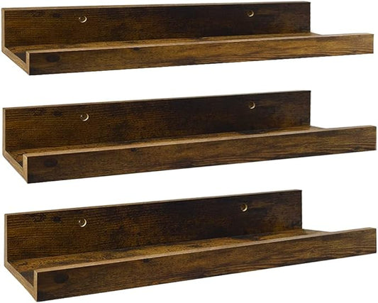 Giftgarden 16 Inch Floating Shelves ,Set of 3, Rustic Wall Mounted Picture Ledge Wooden Wall Shelf for Living Room Bedroom Kitchen Bathroom, 3 Different Sizes