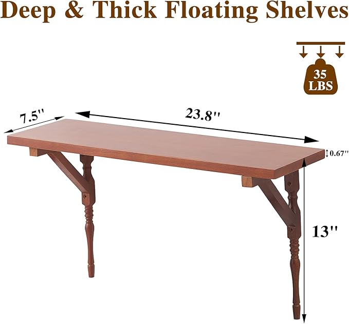 100% Solid Wood Floating Shelves for Wall, Vintage Wall Shelf Home Decor. 23.8