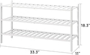 3-Tier Long Shoe Rack, Bamboo Wood Shoe Rack for Closet, Entryway & Hallway, Stackable White Shoe Shelf Storage Organizer for Indoor Outdoor