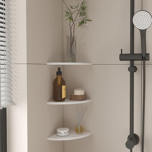 Marble Corner Shower Shelf, 9 Inch Carrara White Marble Corner Shelf for Bathroom Shower Decor, Wall Mounted, Polished, 2 Pcs