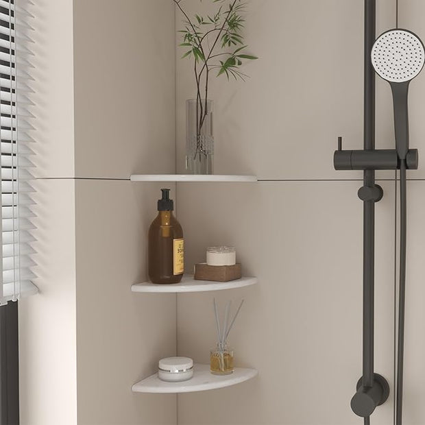 Marble Corner Shower Shelf, 9 Inch Carrara White Marble Corner Shelf for Bathroom Shower Decor, Wall Mounted, Polished, 2 Pcs