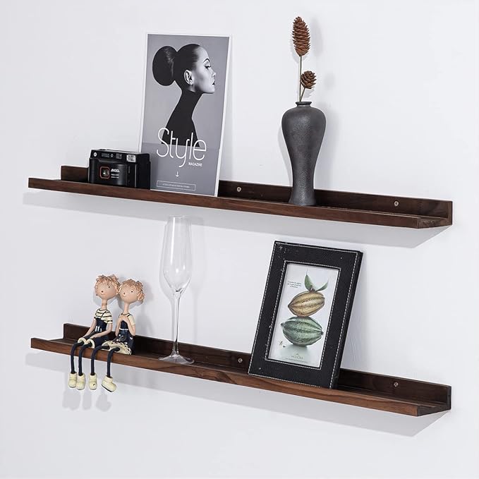 AZSKY 36 Inch Wall Mounted Floating Shelves for Home Decoration,Picture Display Ledge Shelf for Bedrooms,Office,Living Room, Kitchen, Deep Walnut Wood Shelf,3 Same Sizes