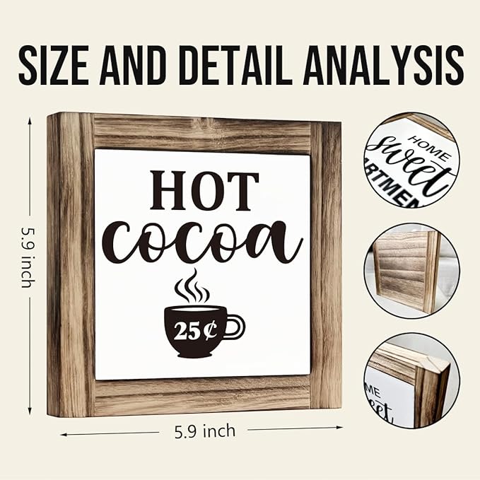 Hot Cocoa Sign, Coffee Bar Set, Wood Desk Sign, Farmhouse Kitchen Decor for Table Shelf, Cafe Station