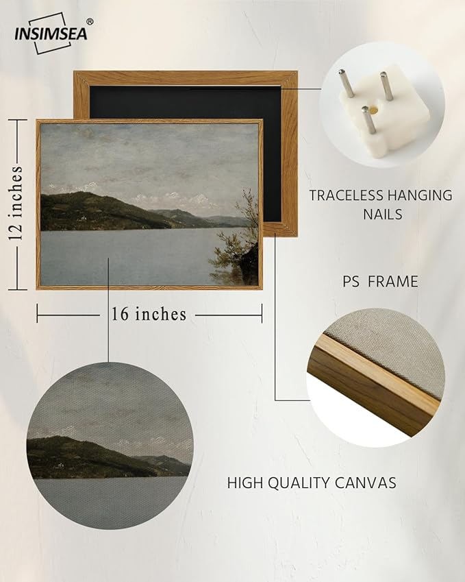 InSimSea Framed Canvas Wall Art Vintage Decor, Classical Landscape Paintings Artwork, Vintage Nature Decor, Retro Wall Decoration for Bedroom Living Room Bathroom, 12