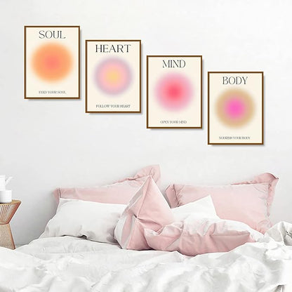 NCYEL 4 colorful abstract halo posters angel number positive energy inspirational language inspirational wall art bedroom girls room pink decoration living room bedroom apartment hotel dormitory16x24