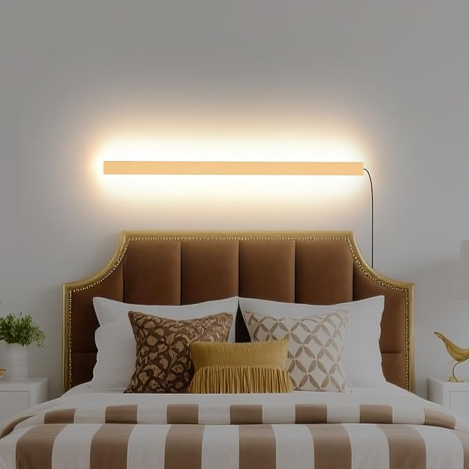 Modern Plug in Wall Lights, 31.4 inch Frosted Gold LED Long Wall Sconce, 16W Warm White 3000K Acrylic Indoor Wall lamp,with 59