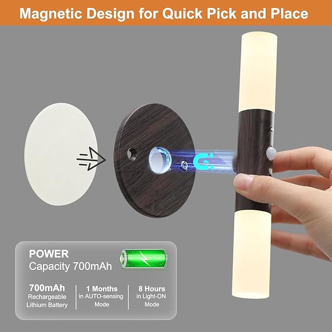 LED Motion Sensor Lights Battery Operated Wall Sconces Set of 2 Rechargeable Wireless Picture Art Light Magnetic 360° Rotation Corner Lamps for Gallery Stairway Vanity Living Room Bedroom