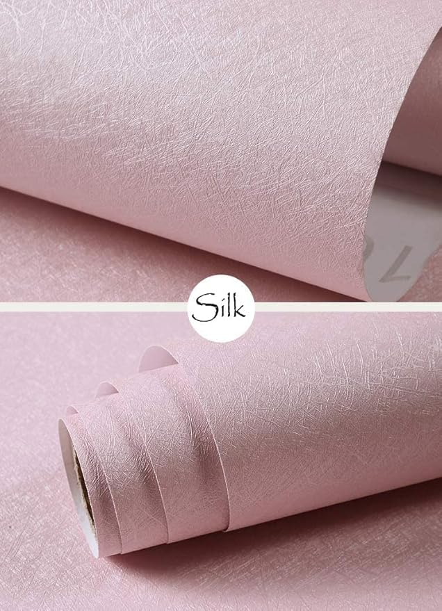 Cohoo Home Silk Pink Wallpaper Peel and Stick Contact Paper Pink Textured Silk Wallpaper for Bedroom Self Adhesive Removable Wall Sticky Paper Girls Room Drawer Liner Waterproof 15.7inW 118inL