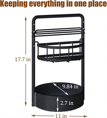 JEESA Rotating Spice Rack with Paper Towel Holder, 2 Tier Lazy Susan for Spices, Sturdy Iron Seasoning Organizer for Kitchen Countertop, Black