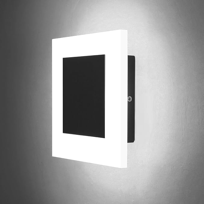 Kawell 10W Square Acrylic LED Wall Sconce Non-Dimmable Hardwired Black Wall Light Fixture for Bedroom, Living Room, Hallway Indoor Lighting, 6000K