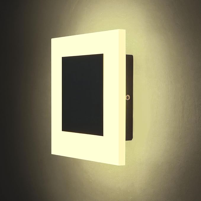 Kawell 10W Square Acrylic LED Wall Sconce Non-Dimmable Hardwired Black Wall Light Fixture for Bedroom, Living Room, Hallway Indoor Lighting, 4500K