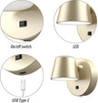 URSOLA Battery Operated Wall Lights Set of Two, LED Rechargeable Battery Wall Sconce with 9000mAh 3CCT and Dimmable Magnetic 360° Rotation Cordless Light for Bedroom（Champaign）