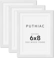 puthiac 6x8 Solid Oak Wood Picture Frame, Fits 5x7 with Mat or 6x8 Without Mat, Wall or Tabletop Display with Stand, Vertical or Horizontal, Plexi Front, 3 Pack, White
