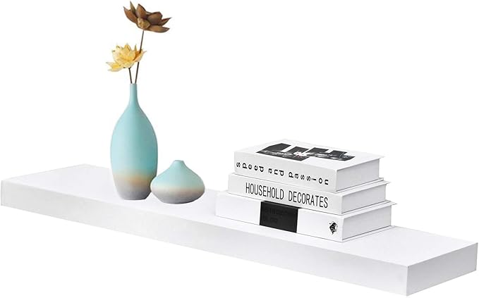 WELLAND 36 inch White Mission Floating Shelves for Wall, Bathroom Wall Mount Shelves, Wood Modern Display Shelves, Book Shelves,for Bedroom,Living Room and Kitchen