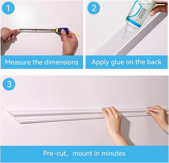 OUZUGIE 3 Set Wall Molding Kit Pre-Cut Wainscoting Panels for Easy DIY Interior Wall Decor & Accent Walls - Installed with Glue(Not Including) 3 Top 3 Bottom