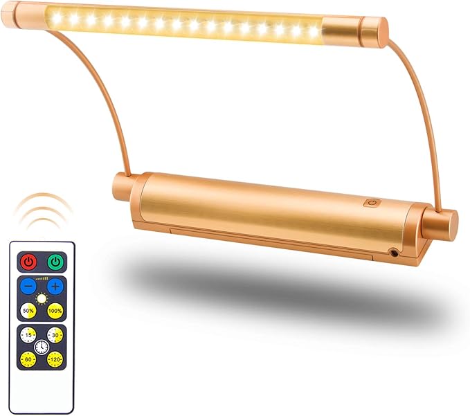 HONWELL Picture Light - Cordless Display Lights with Battery Powered LED, Remote Control, Timer Dimmer, Swivel Lamp Head for Artwork Lighting