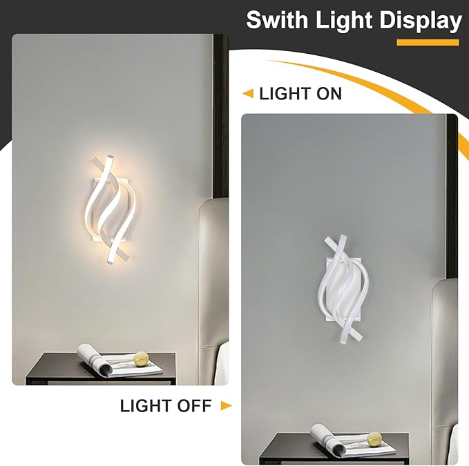 DELIPOP Modern LED Wall Sconce, 3000K Spiral Indoor Wall Light, 21W Acrylic LED Wall Lamp for Hallway Bathroom Bedroom Living Room