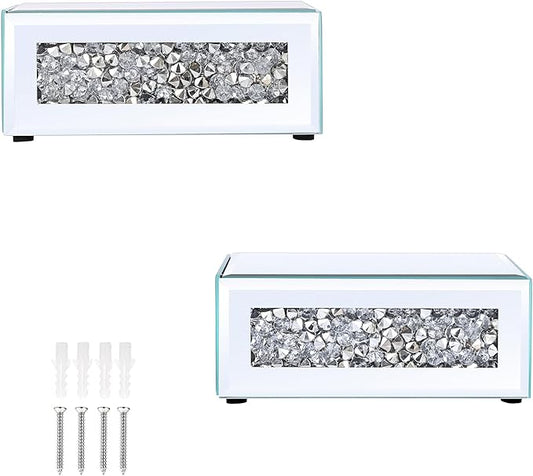 Sumnacon Mounted Floating Shelf 2 Pcs Decorative Floating Shelf for Bathroom Decor Stylish Crushed Diamond Floating Wall Shelf for Plants Sturdy Mirrored Wall Mounted Floating Shelf for Living Room