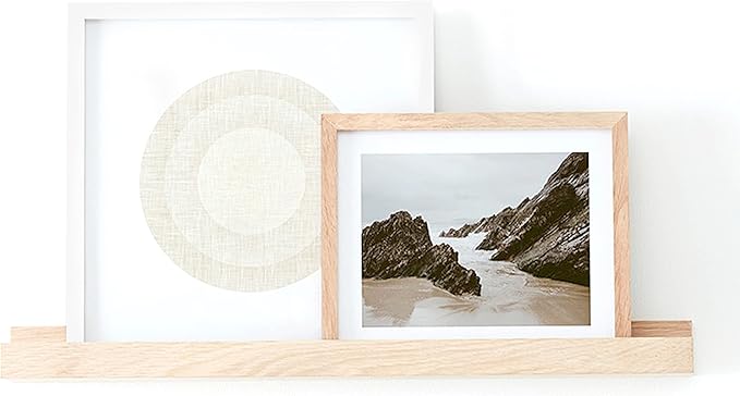 (24 in | 61 cm) Natural Oak Wood Wall Mounted Floating Picture Ledge Shelf | Ideal for Bedroom, Kitchen, Bathroom, Office, Easy Installation, Mounting Hardware Included