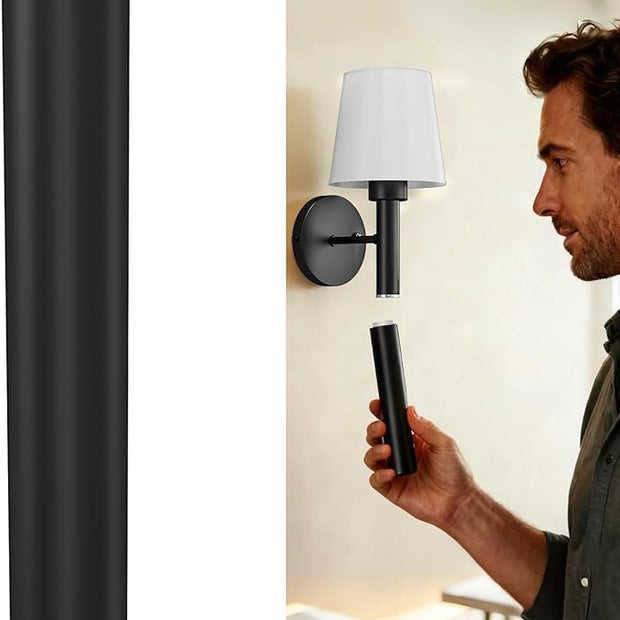 Magnetic & Detachable Wireless Wall Sconces (Black) - 5200mAh Rechargeable Battery Bar for Staircase, Bedroom, Lounge