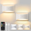 Brightown Battery Powered Wall Sconces Set of Two, Rechargeable Magnetic Wall Sconce with Remote Control, 3 Colors Wireless Up and Down Wall Mount Light for Hallway Bedroom Bedside Living Room(White)
