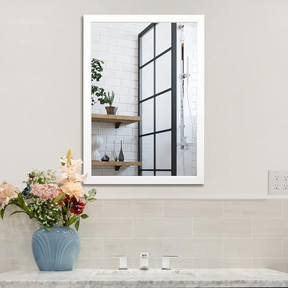 BOMINICA Rectangular Wall Mirror 20” x 28” Bathroom Mirror Framed Wall Mirror for Living Room, Vanity, White
