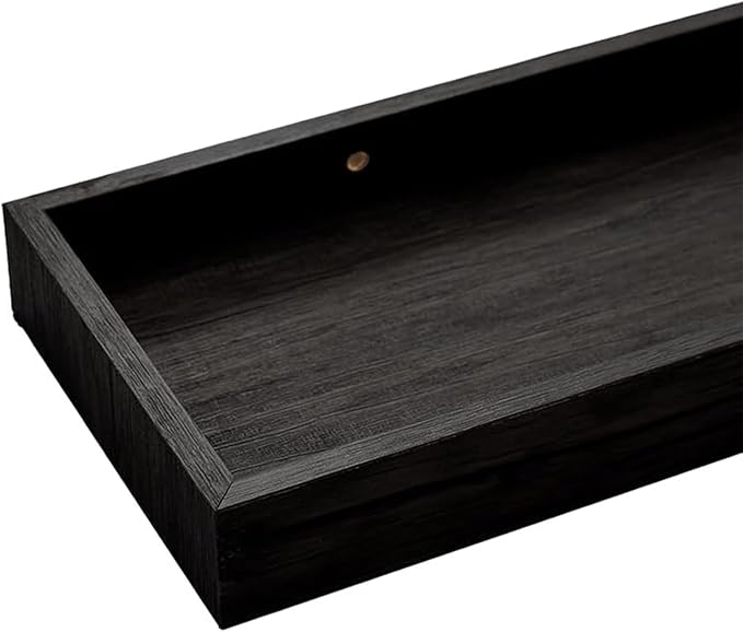 Floating Shelves with Raised Lip for Wall, 15.7 Inch Black Wooden Floating Wall Shelves, Set of 2, Wall Shelves for Bedroom Bathroom Living Room, Rustic Storage Display Shelves