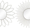 3 Pack Metal Mirrors for Wall Sunburst Wall Mirrors Home Décor Decorative Hanging Wall Art for Living Room Bedroom Entryway (White, Flower+Sunburst)
