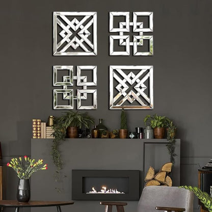 Square Mirrored Wall Decor Decorative Mirror 12x12 inches Modern Fashion DIY Silver Wall-Mounted Mirrors