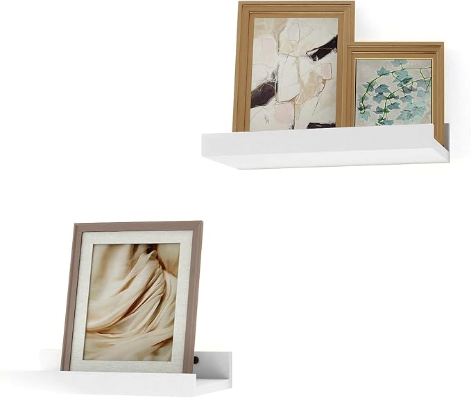 Small White Floating Shelves for Wall Decor, Wall Mounted Wood Shelf for Bedroom, Living Room, Bathroom, Kitchen, Nursery, Display Picture Ledge Shelf with Lip Set of 2-8 Inches, White